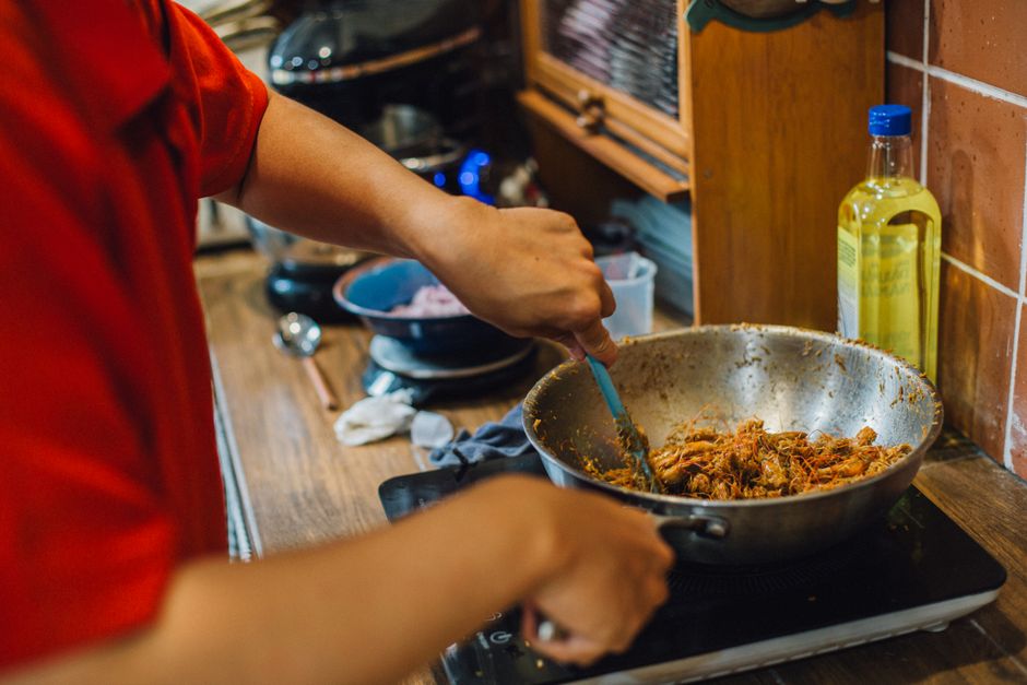 cooking at home scene