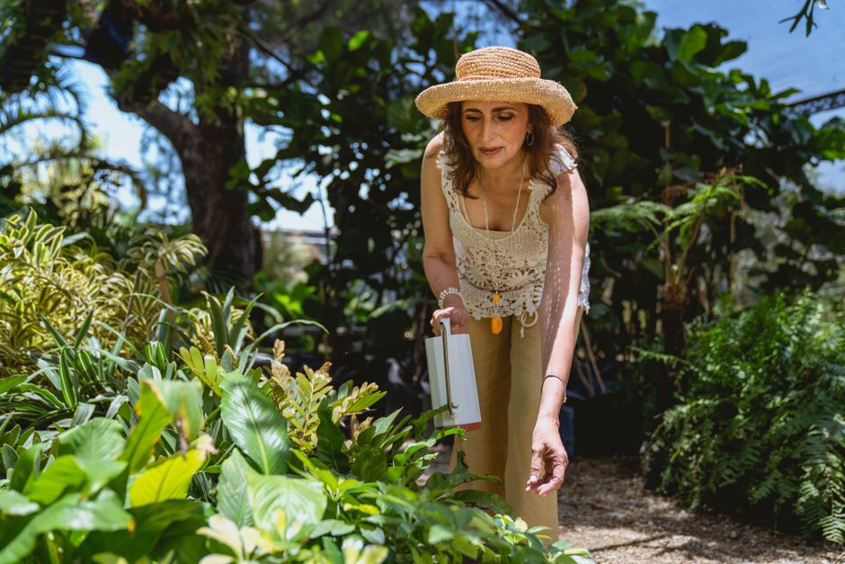 person gardening and traveling