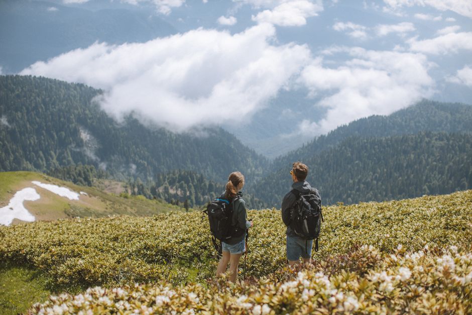 mountain trekking scene